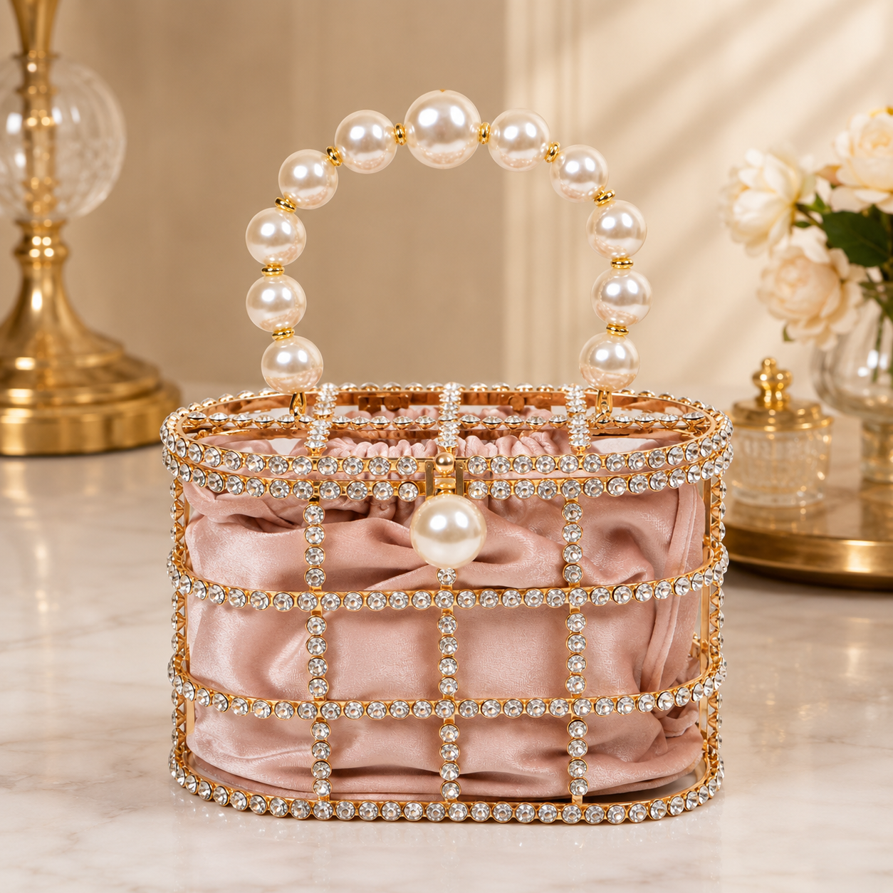 Luxury Pearl Rhinestone Clutch Bag - Crystal Evening Purse