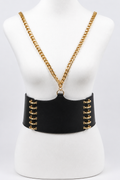 Black Wide Waist Belt with Gold Chain