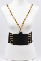 Black Wide Waist Belt with Gold Chain