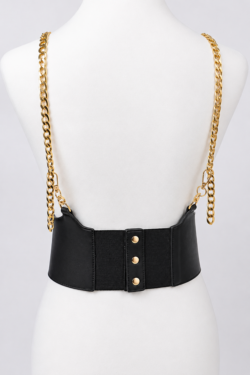 Black Wide Waist Belt with Gold Chain