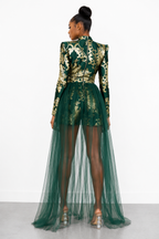 Emerald Royale Embellished Romper Gown