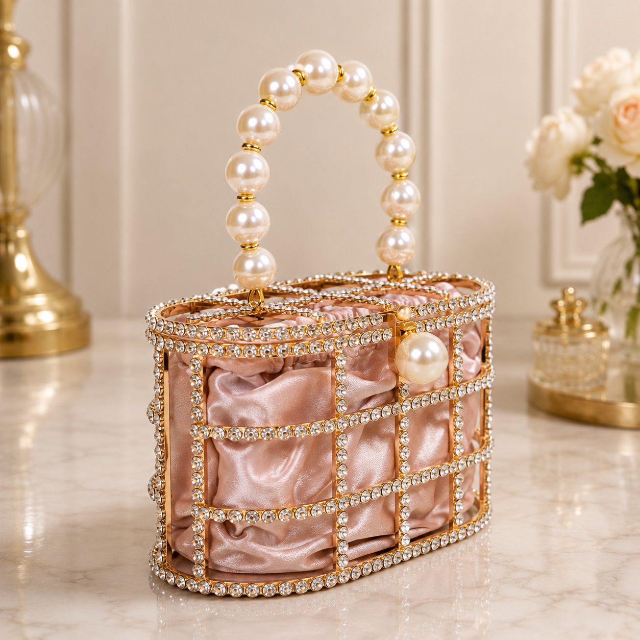 Luxury Pearl Rhinestone Clutch Bag - Crystal Evening Purse