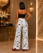 Newspaper Prints Wide Leg Pants Set