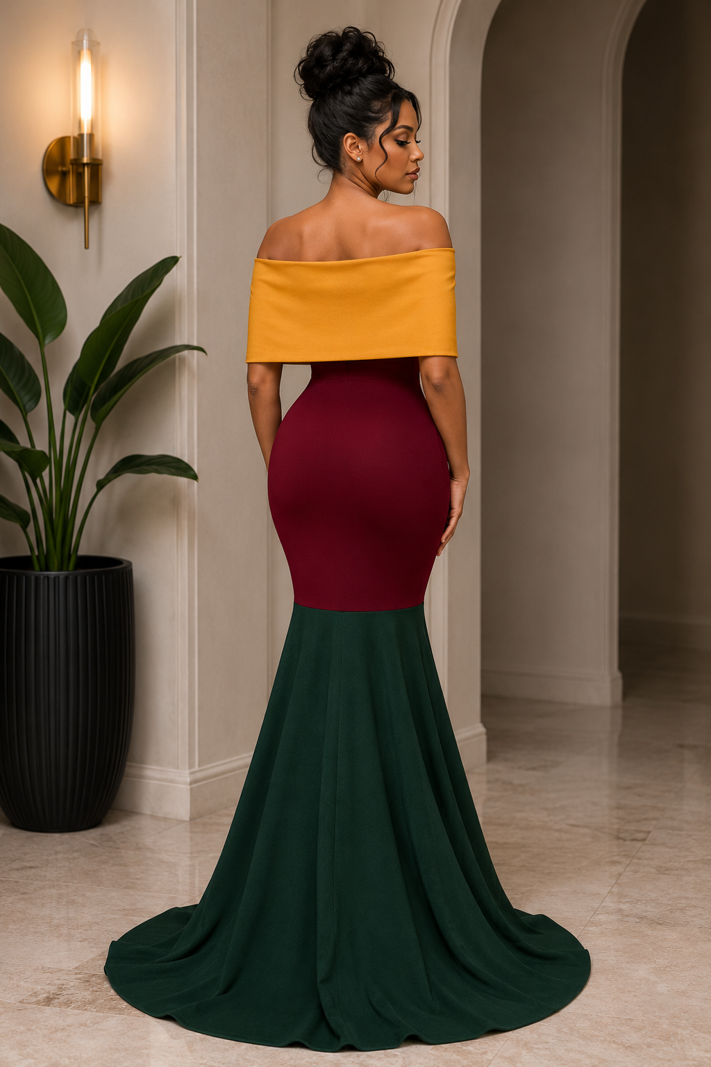 Fold-Over Shoulders Maxi Dress