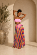 Rainbow Pleated Maxi Skirt Set