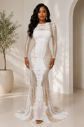 White And Gold Lace Sequin Maxi Dress