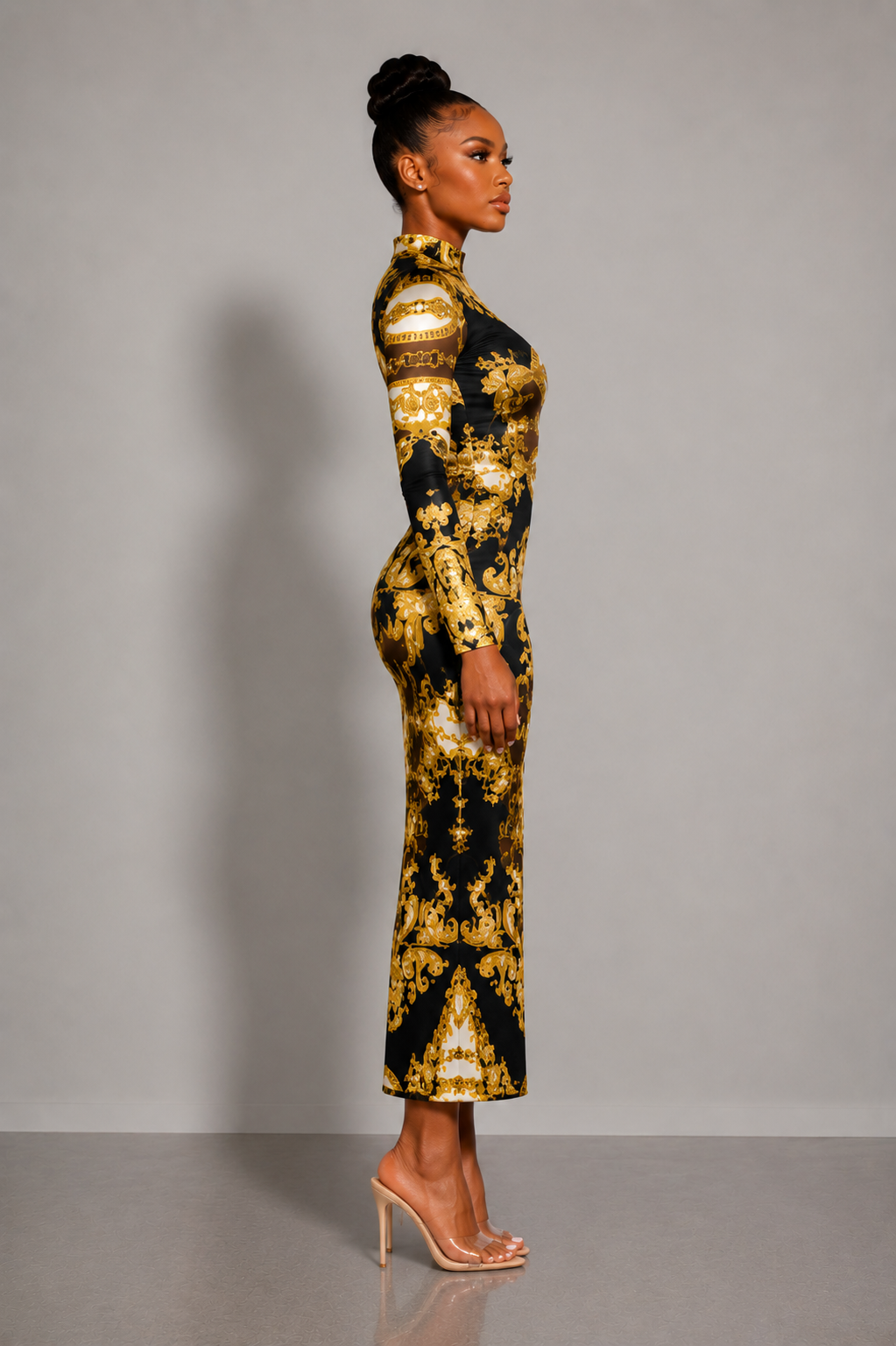 Black And Gold Bodycon Midi Dress