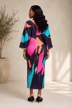 Abstract Print Pleated Midi Dress