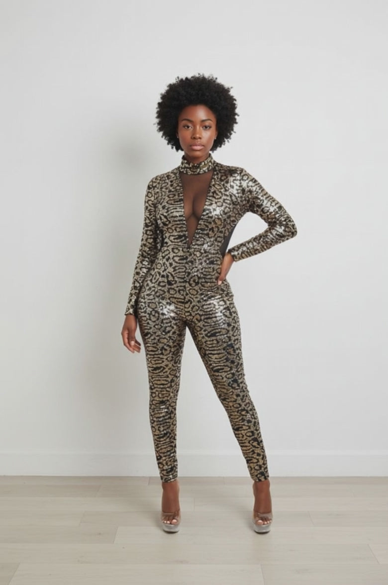 Sequin Jumpsuit with Choker