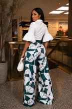 Floral Waist Belt Jumpsuit with Deep V-Neckline