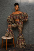 Ankara Off-Shoulder Crop Top And Bell Bottom Pant Set