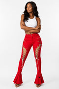 Ripped Denim Lace-Up Flared Jeans