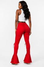 Ripped Denim Lace-Up Flared Jeans