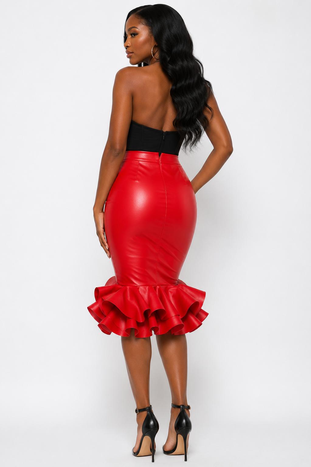 Faux Leather Mini Skirt with Ruffle Design