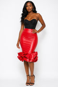 Faux Leather Mini Skirt with Ruffle Design