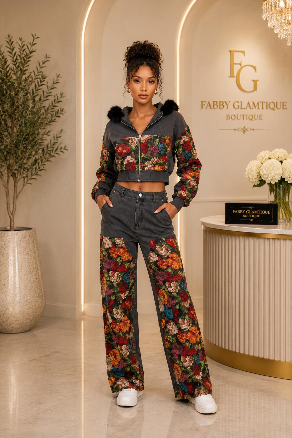 Midnight Bloom Floral Patch Two-Piece Set