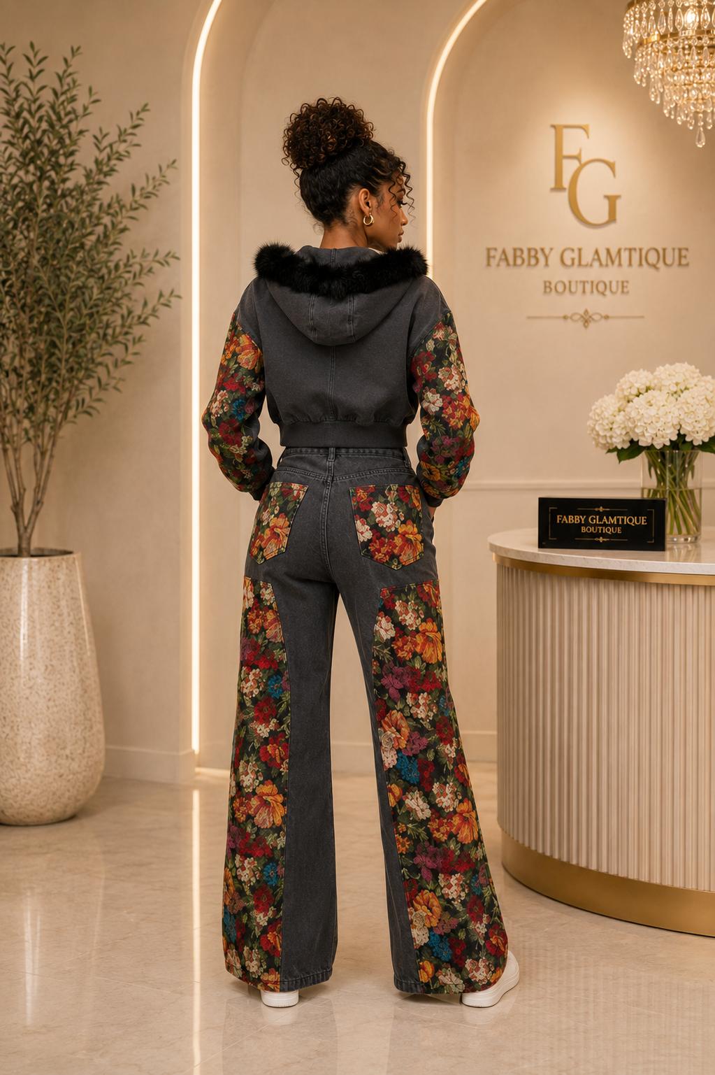 Midnight Bloom Floral Patch Two-Piece Set