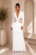 White Fringe Cut-Out Maxi Dress
